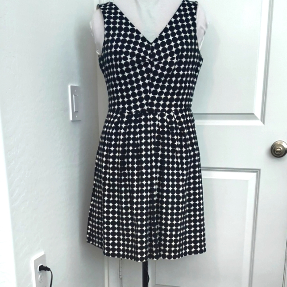 Banana Republic Marimekko Blk and White Polka Dot Sleeveless Fite & Flare Dress